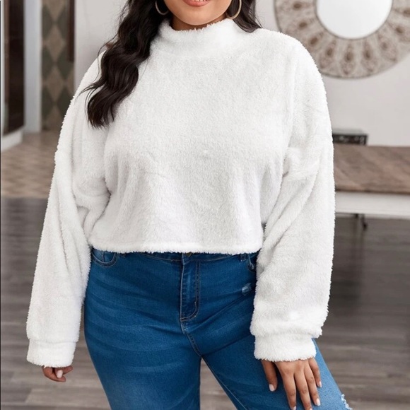 Sweaters - DROP SHOULDER TEDDY PULLOVER SWEATER